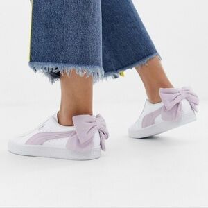 PUMA Women’s BASKET SUEDE BOW Sneakers White Patent Winsome Orchid Lavender